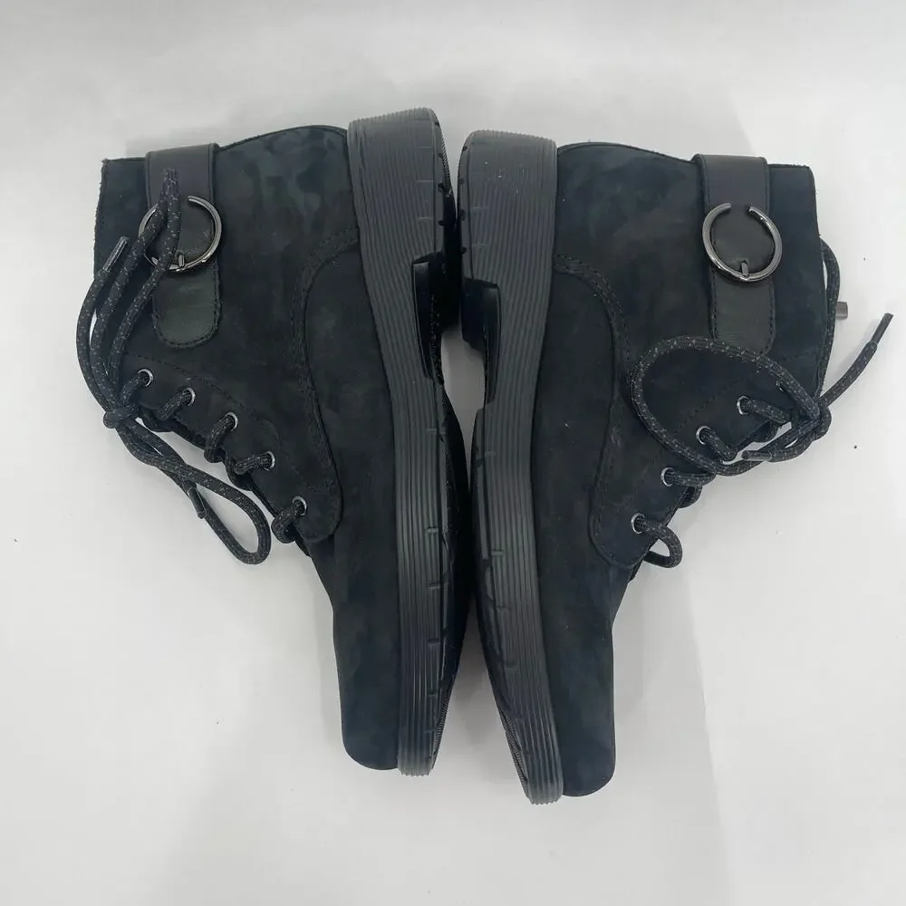 Munro Buckley Boots Size 7.5 Black Nubuck Leather Lace Up Zipper Buckle NWOT